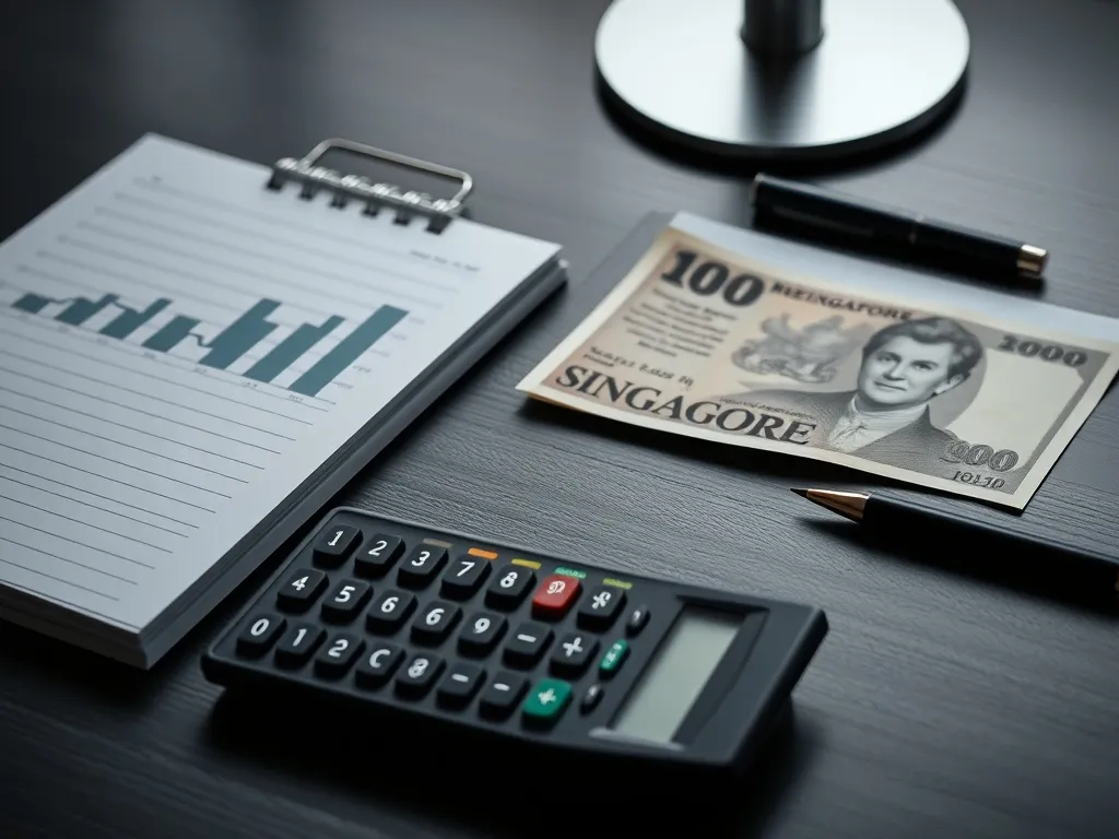 A professional minimalist desk with a calculator, a notebook