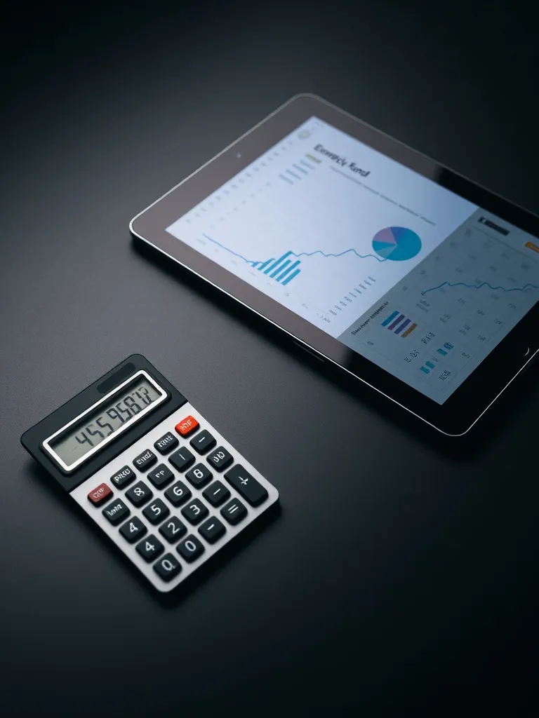 A minimalist professional workspace with a calculator and a